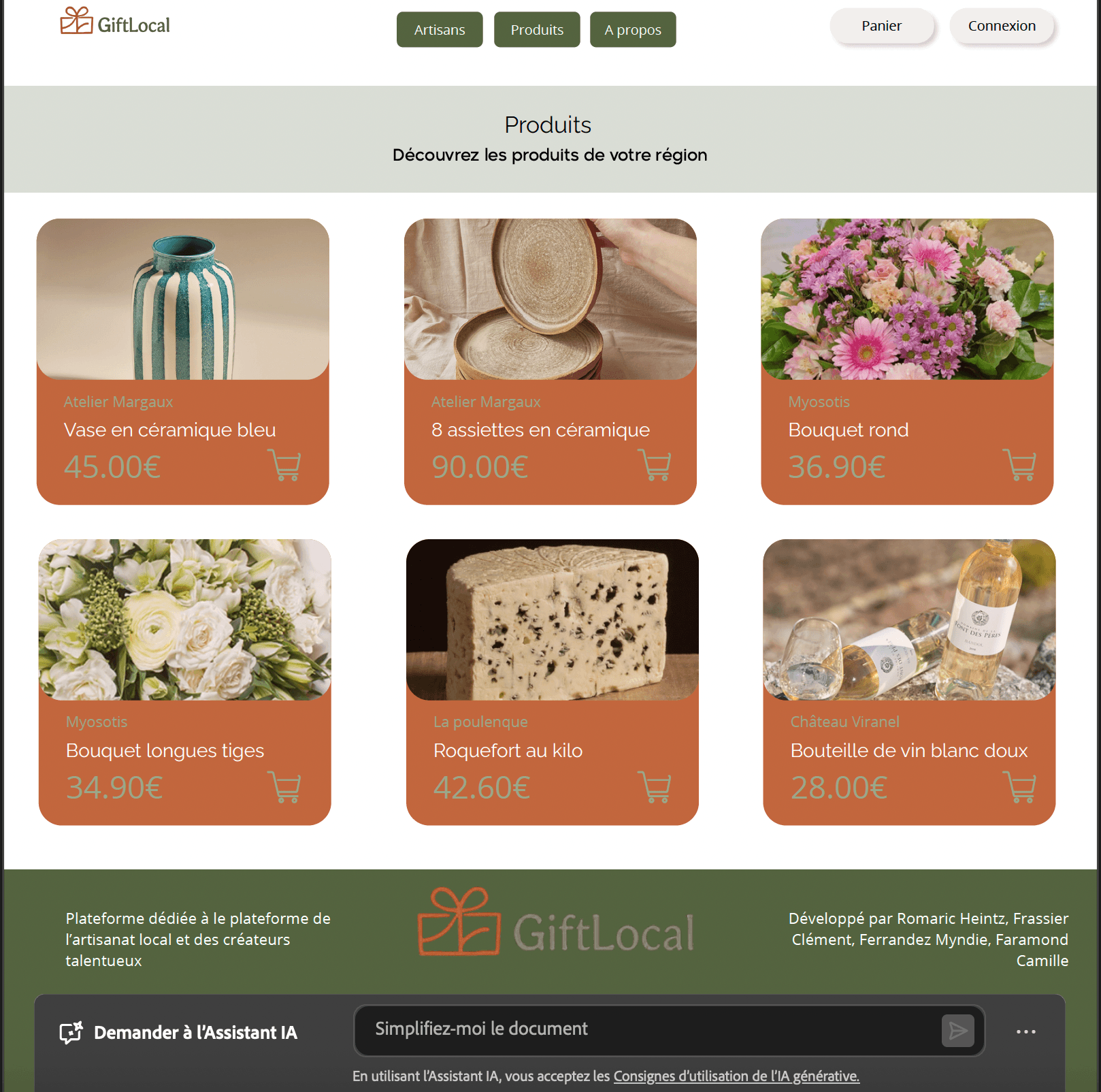 Capture de l'application JavaFX GiftLocal