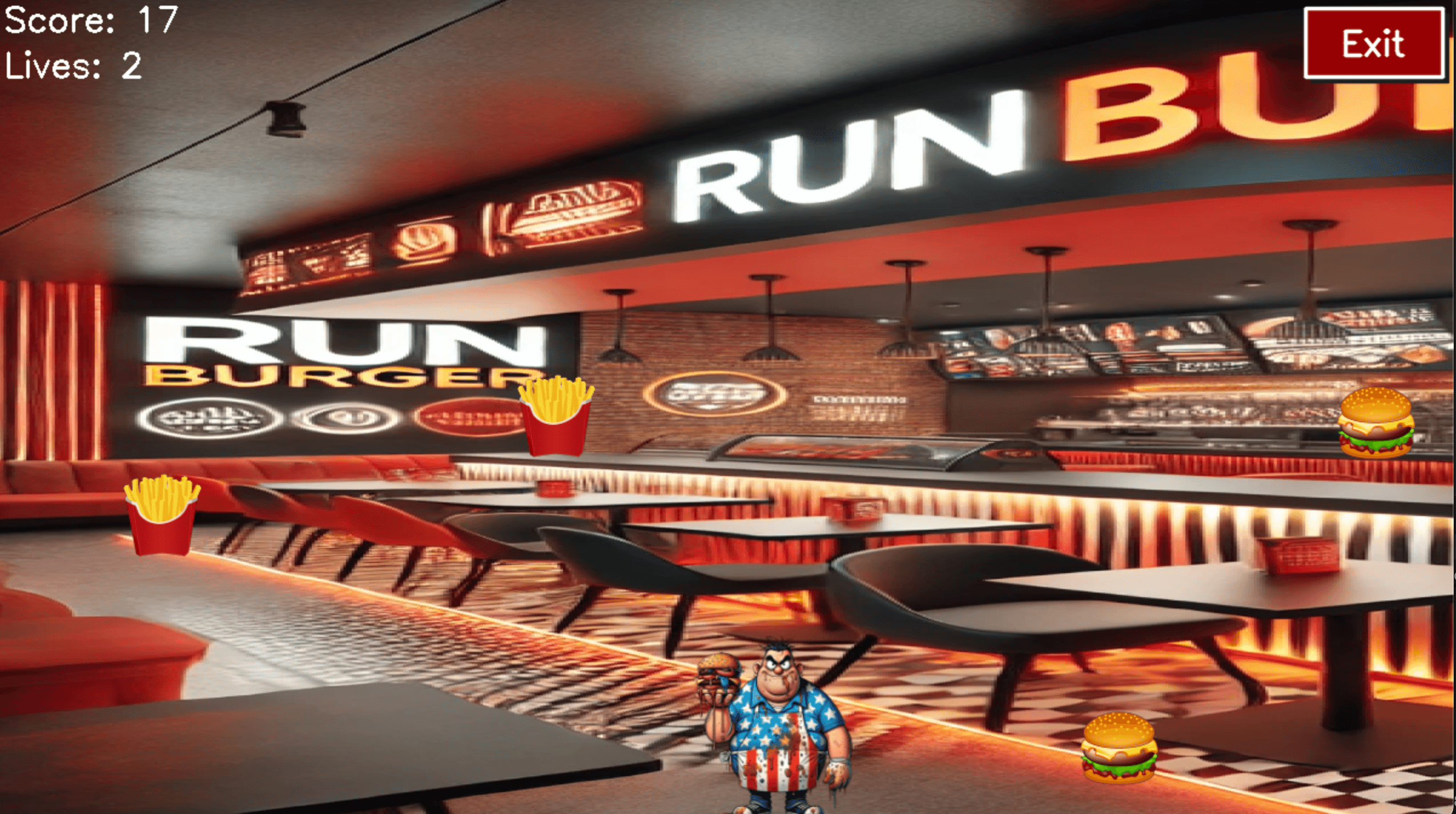 Capture du jeu RunBurger avec interface arcade 1