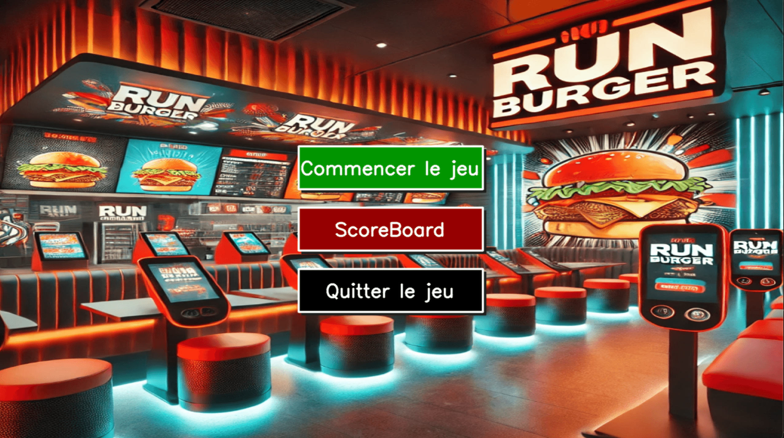 Capture du jeu RunBurger avec interface arcade