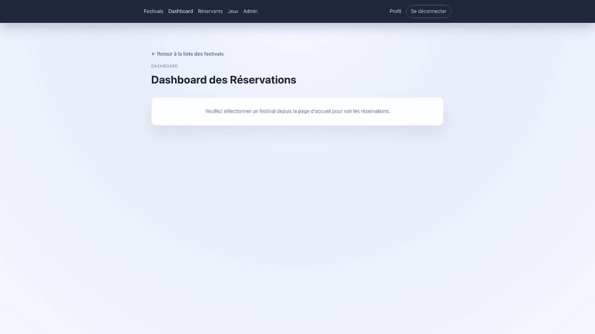 Capture de l'application de gestion de festival Angular 4